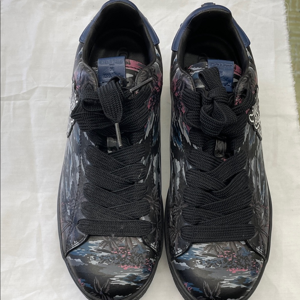 Coach Black Floral-Print Low-Top Sneakers with Navy Accents